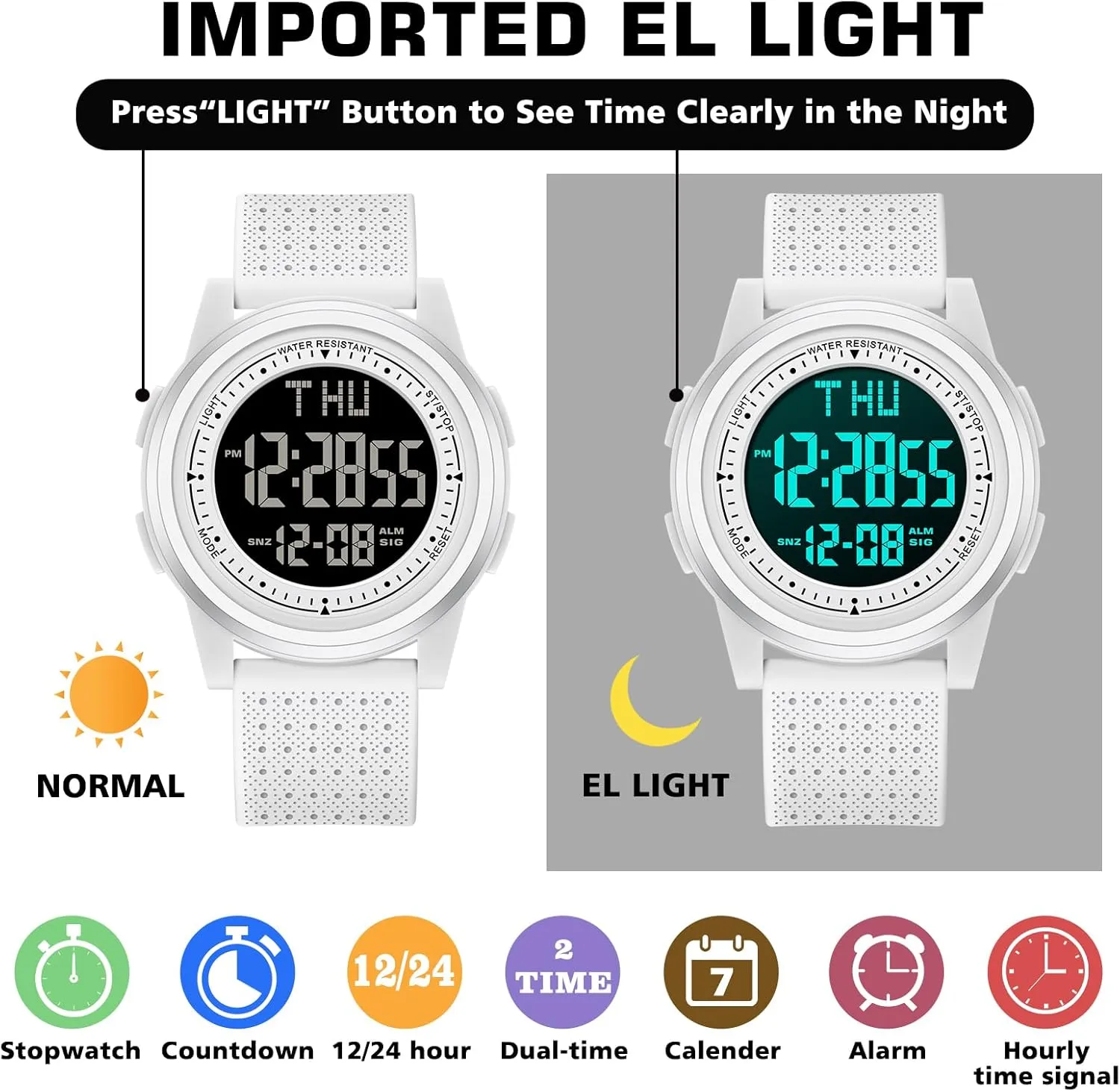 Watches for Men, Ultra-Thin Digital Watch Men with Stopwatch Countdown Alarm Wide-Angle Display Waterproof Minimalist Mens Watch Gifts for Mens Womens