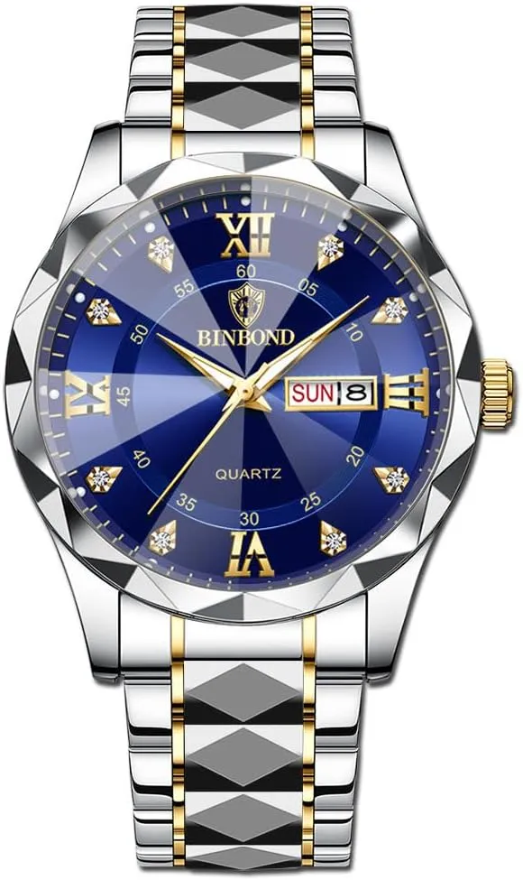 Watches for Men, Waterproof Chronograph Luminous Multifunction Men's Wrist Watches, Blue Analog Quartz Men's Watch, Business Formal Watch,Strap/Steel Strap Stainless Steel Strap Men's Gifts