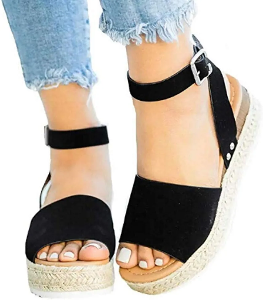Wedge Sandals for Women Open Toe Espadrilles Sandals Dressy Summer Platform Sandals Breathable Sandals With Ankle Strap
