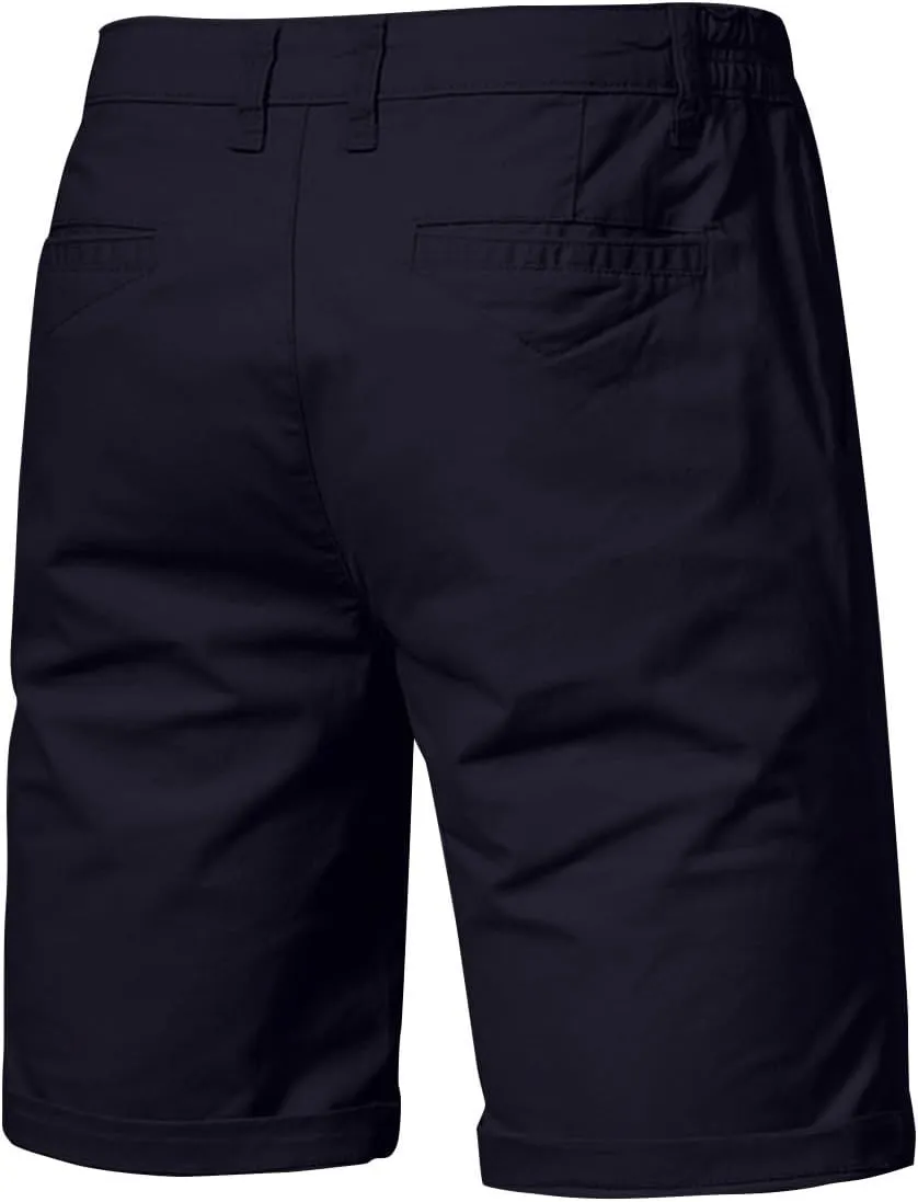 WENKOMG1 Cotton Shorts for Men Solid Chino Casual Knee Length Work Shorts Summer Slim Fit 10" Inseam Flat Front Shorts