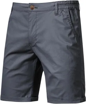 WENKOMG1 Cotton Shorts for Men Solid Chino Casual Knee Length Work Shorts Summer Slim Fit 10" Inseam Flat Front Shorts