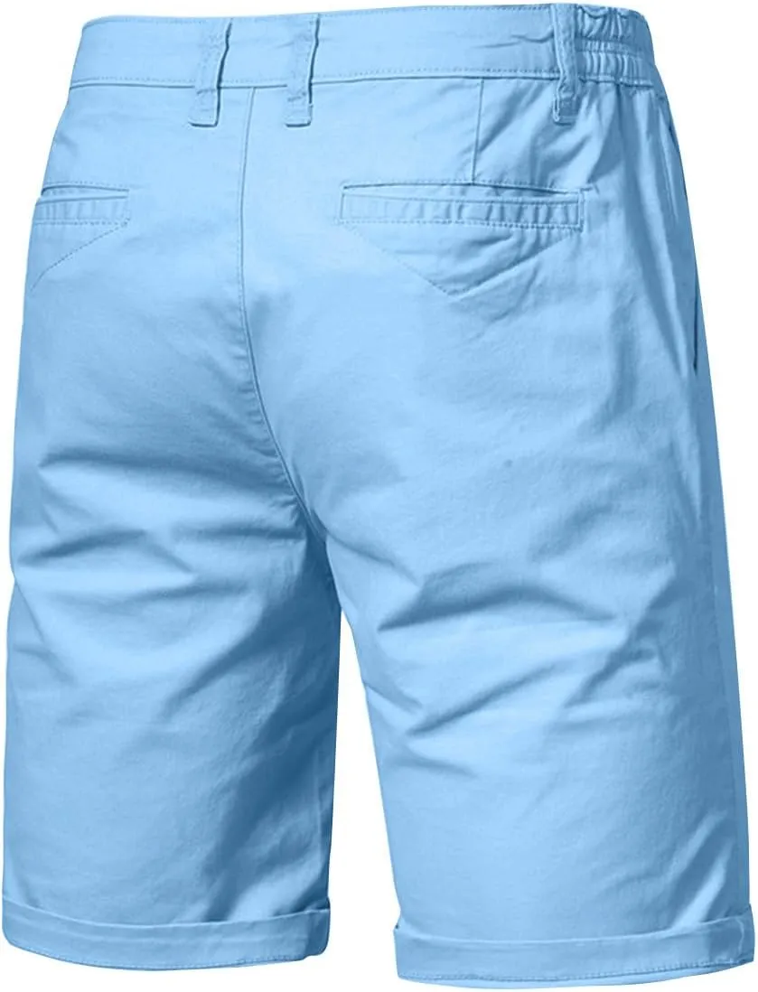 WENKOMG1 Cotton Shorts for Men Solid Chino Casual Knee Length Work Shorts Summer Slim Fit 10" Inseam Flat Front Shorts