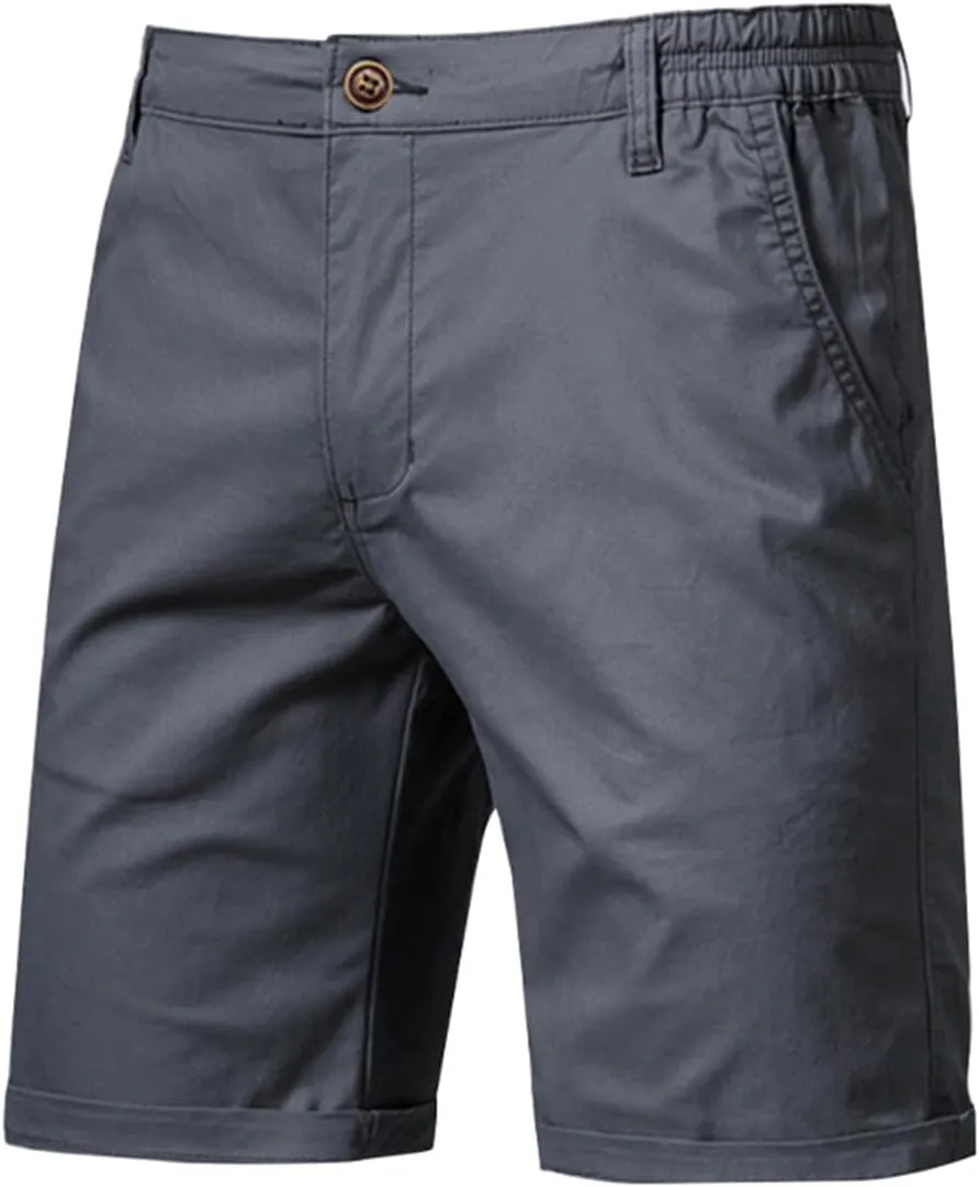 WENKOMG1 Cotton Shorts for Men Solid Chino Casual Knee Length Work Shorts Summer Slim Fit 10" Inseam Flat Front Shorts