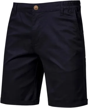 WENKOMG1 Cotton Shorts for Men Solid Chino Casual Knee Length Work Shorts Summer Slim Fit 10" Inseam Flat Front Shorts