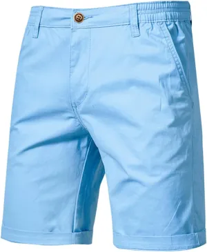 WENKOMG1 Cotton Shorts for Men Solid Chino Casual Knee Length Work Shorts Summer Slim Fit 10" Inseam Flat Front Shorts