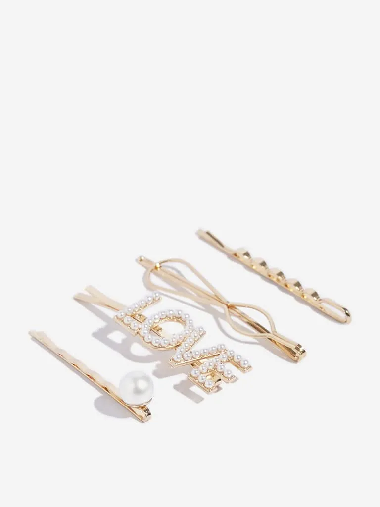 Westside Accessories Gold Faux Pearls Bobby Pin Set - Pack Of 4