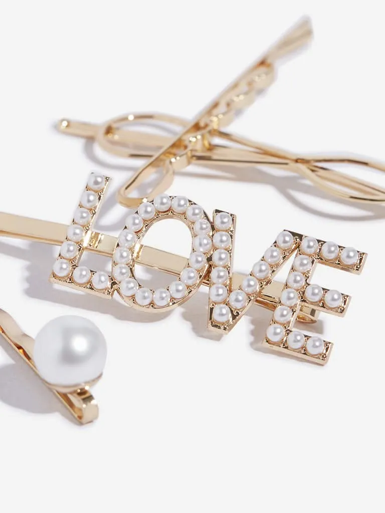 Westside Accessories Gold Faux Pearls Bobby Pin Set - Pack Of 4