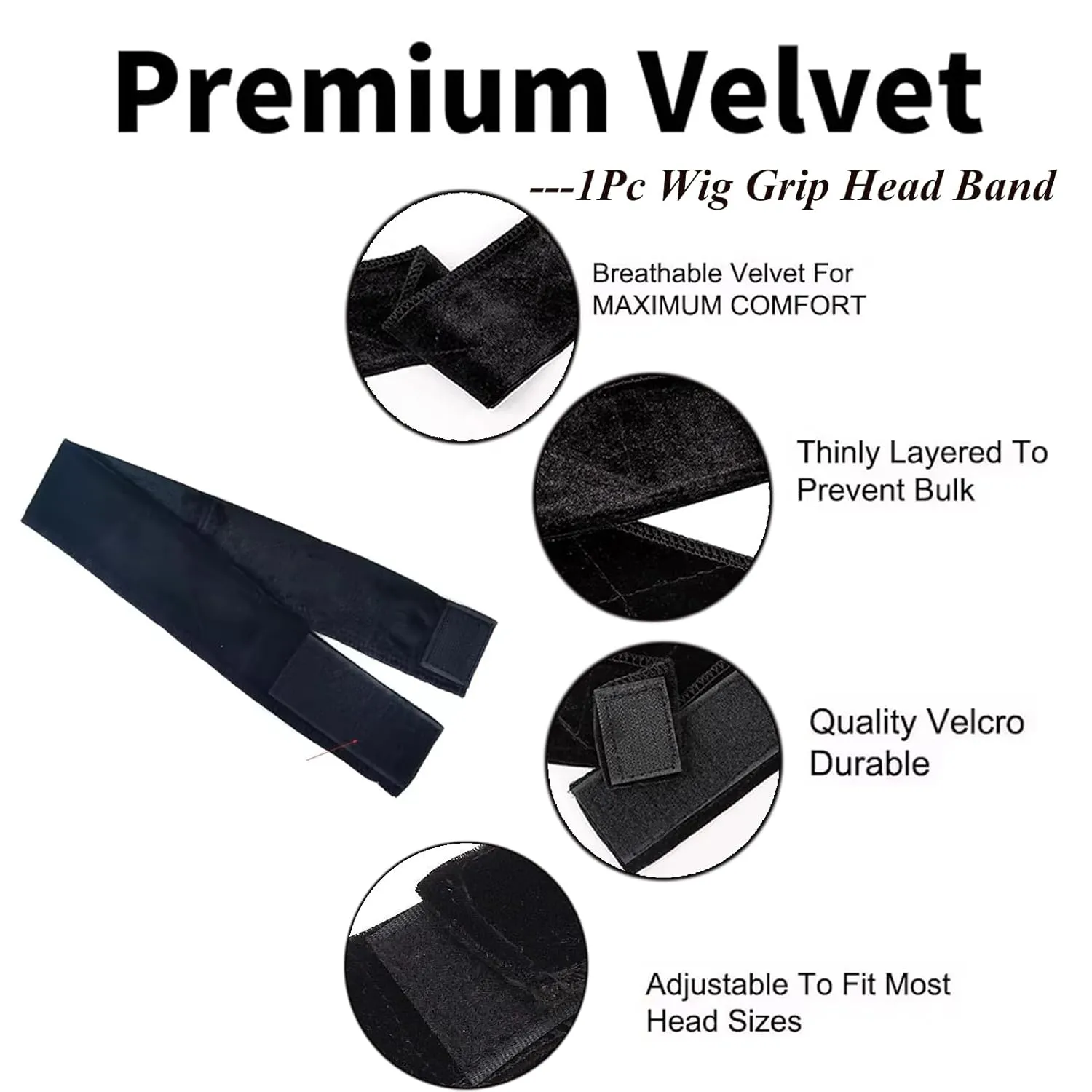 Wig Grip Elastic Scarf Headband, Adjustable Wig Grip Band with Mesh Caps, for Keeping Wigs in Place (Black, 21.6inch)