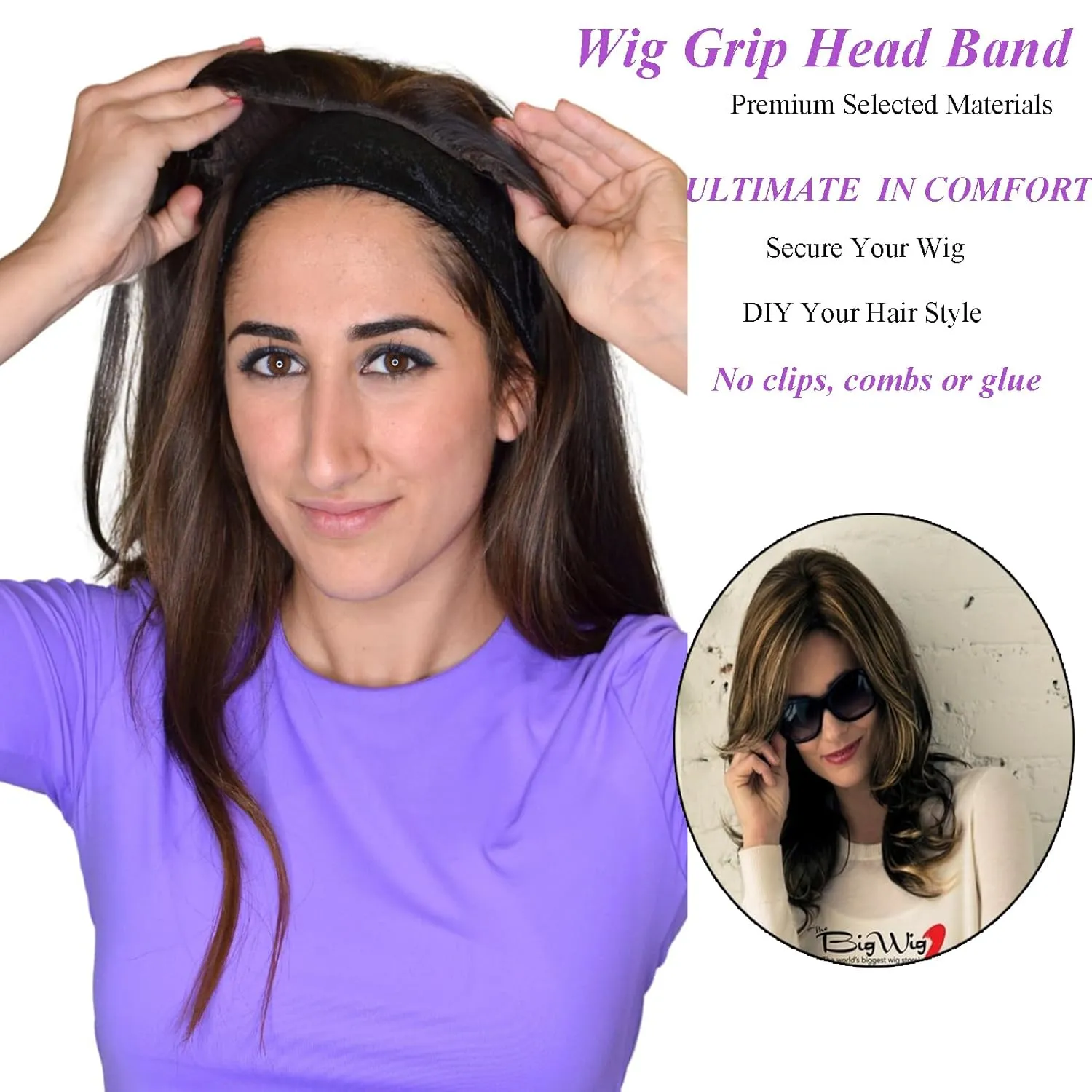 Wig Grip Elastic Scarf Headband, Adjustable Wig Grip Band with Mesh Caps, for Keeping Wigs in Place (Black, 21.6inch)