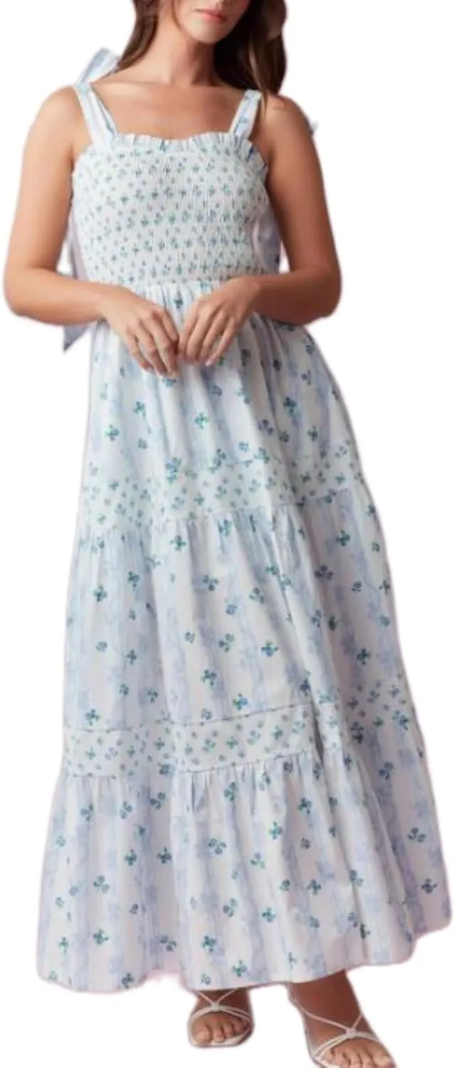 Women Boho Cami Maxi Dress Spaghetti Strap Smocked Long Dress Swing Tiered A-line Dresses Summer Beach Sundress