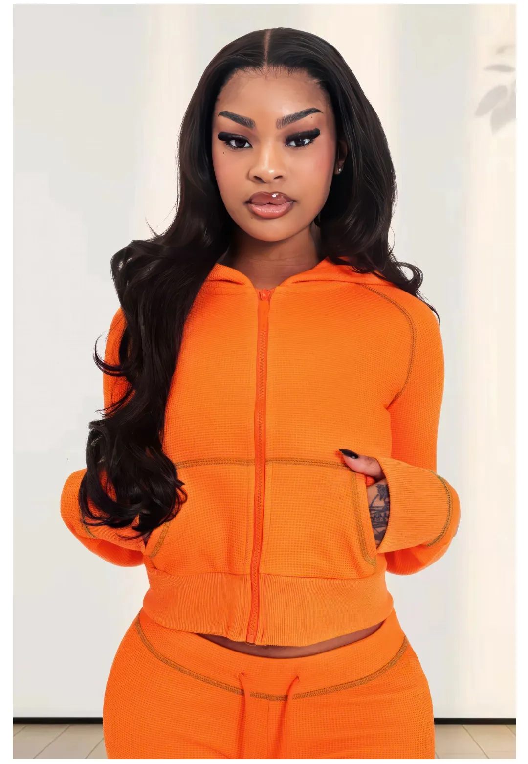 Women Clothing Elegant Huafuge Hoodie Two Piece Set