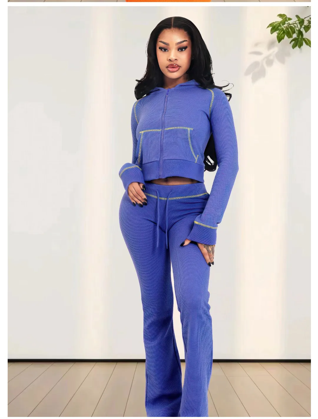 Women Clothing Elegant Huafuge Hoodie Two Piece Set