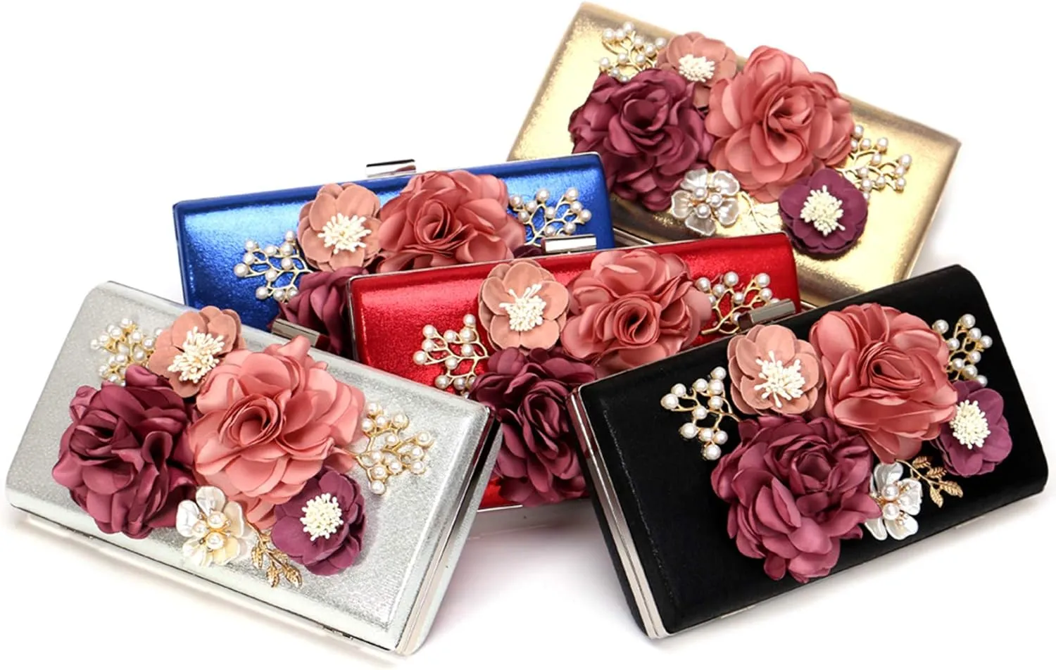 Women Crossbody-Bag Wedding Flower Clutch-Purse Party Pearl Evening-Bag Bride Shoulder Bag 8 x 2 x 4Inches
