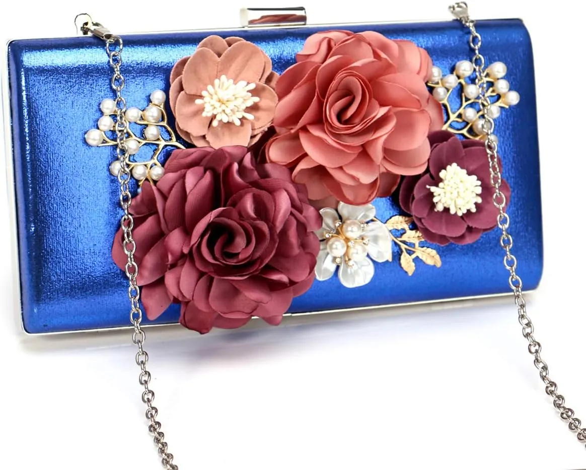 Women Crossbody-Bag Wedding Flower Clutch-Purse Party Pearl Evening-Bag Bride Shoulder Bag 8 x 2 x 4Inches