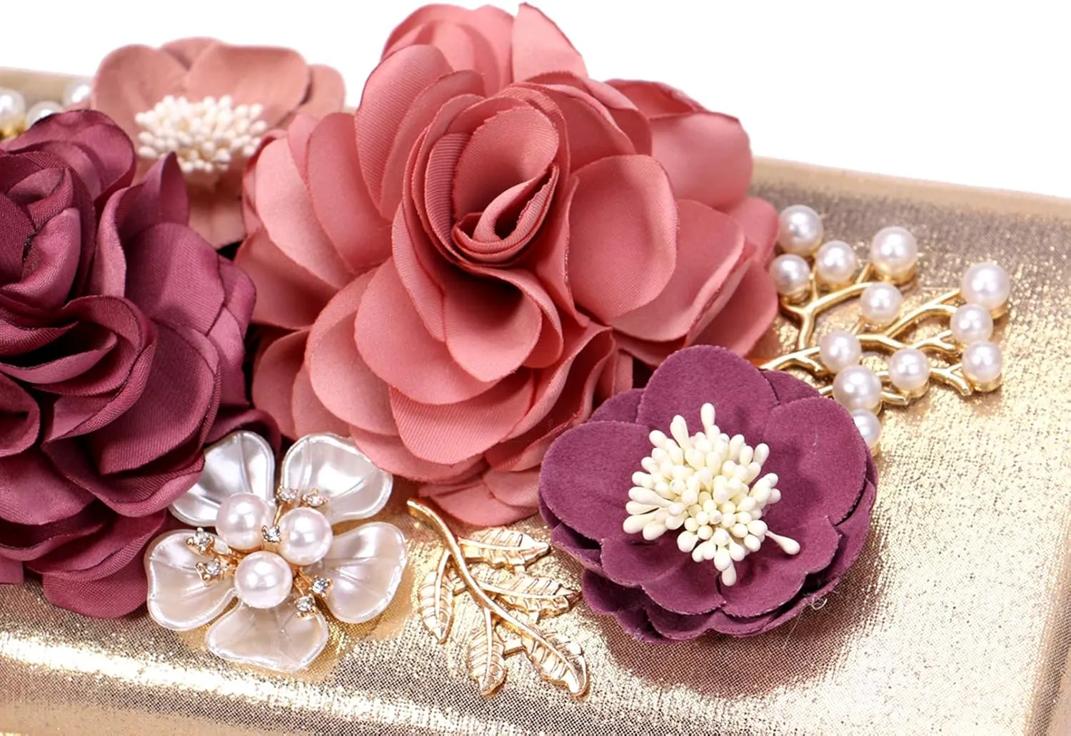 Women Crossbody-Bag Wedding Flower Clutch-Purse Party Pearl Evening-Bag Bride Shoulder Bag 8 x 2 x 4Inches
