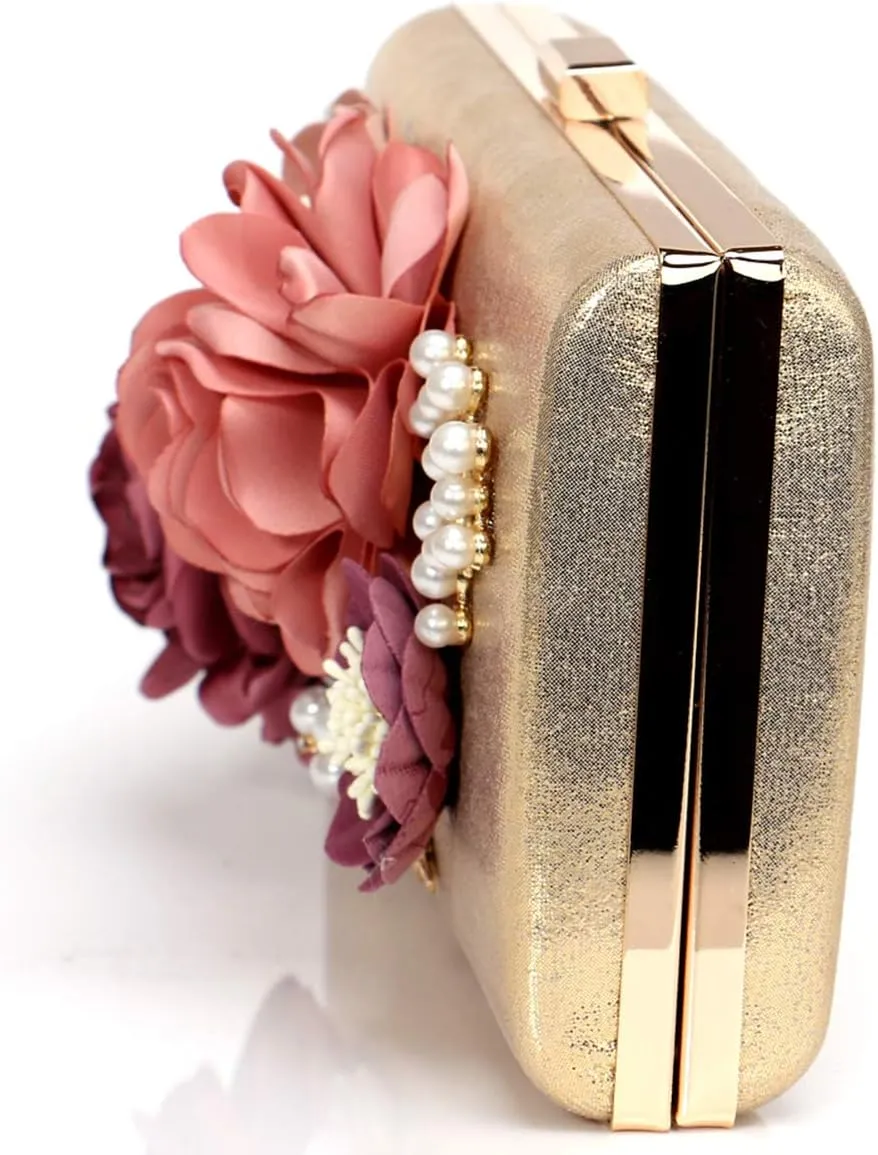Women Crossbody-Bag Wedding Flower Clutch-Purse Party Pearl Evening-Bag Bride Shoulder Bag 8 x 2 x 4Inches