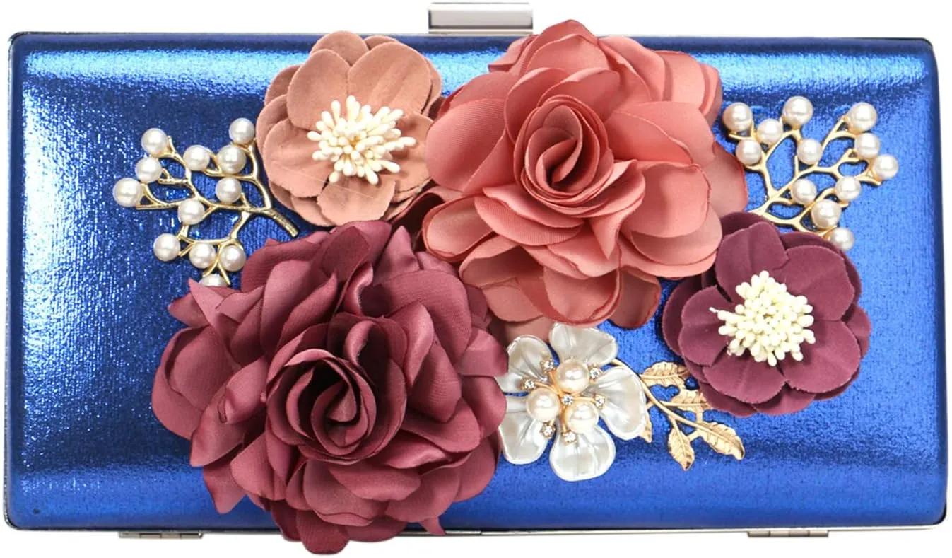 Women Crossbody-Bag Wedding Flower Clutch-Purse Party Pearl Evening-Bag Bride Shoulder Bag 8 x 2 x 4Inches