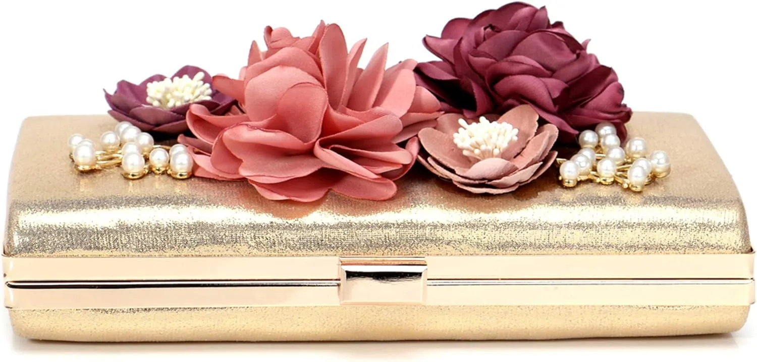 Women Crossbody-Bag Wedding Flower Clutch-Purse Party Pearl Evening-Bag Bride Shoulder Bag 8 x 2 x 4Inches