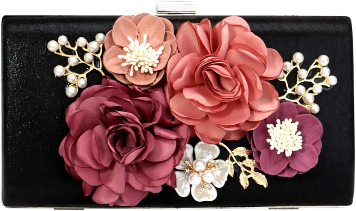 Women Crossbody-Bag Wedding Flower Clutch-Purse Party Pearl Evening-Bag Bride Shoulder Bag 8 x 2 x 4Inches
