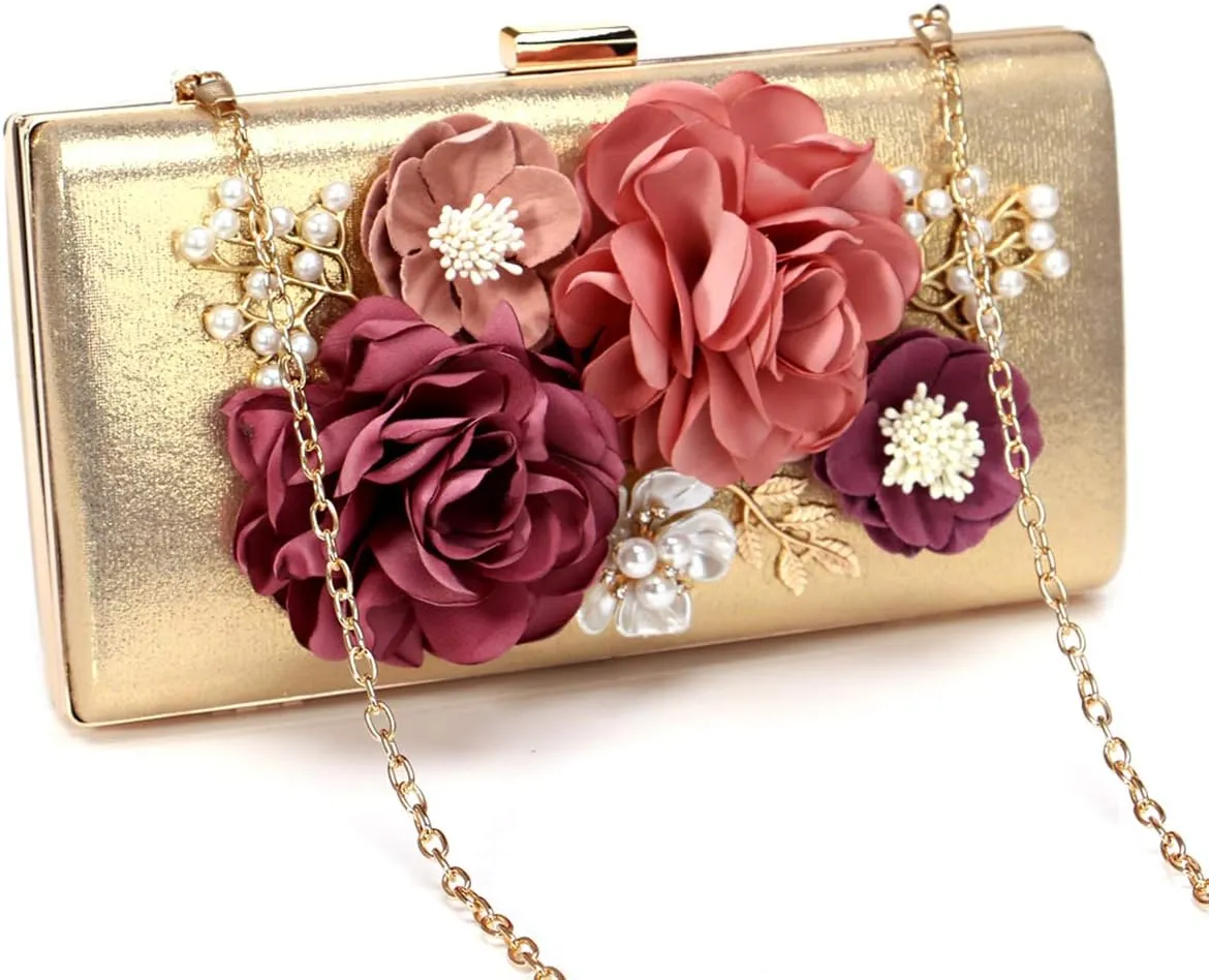 Women Crossbody-Bag Wedding Flower Clutch-Purse Party Pearl Evening-Bag Bride Shoulder Bag 8 x 2 x 4Inches