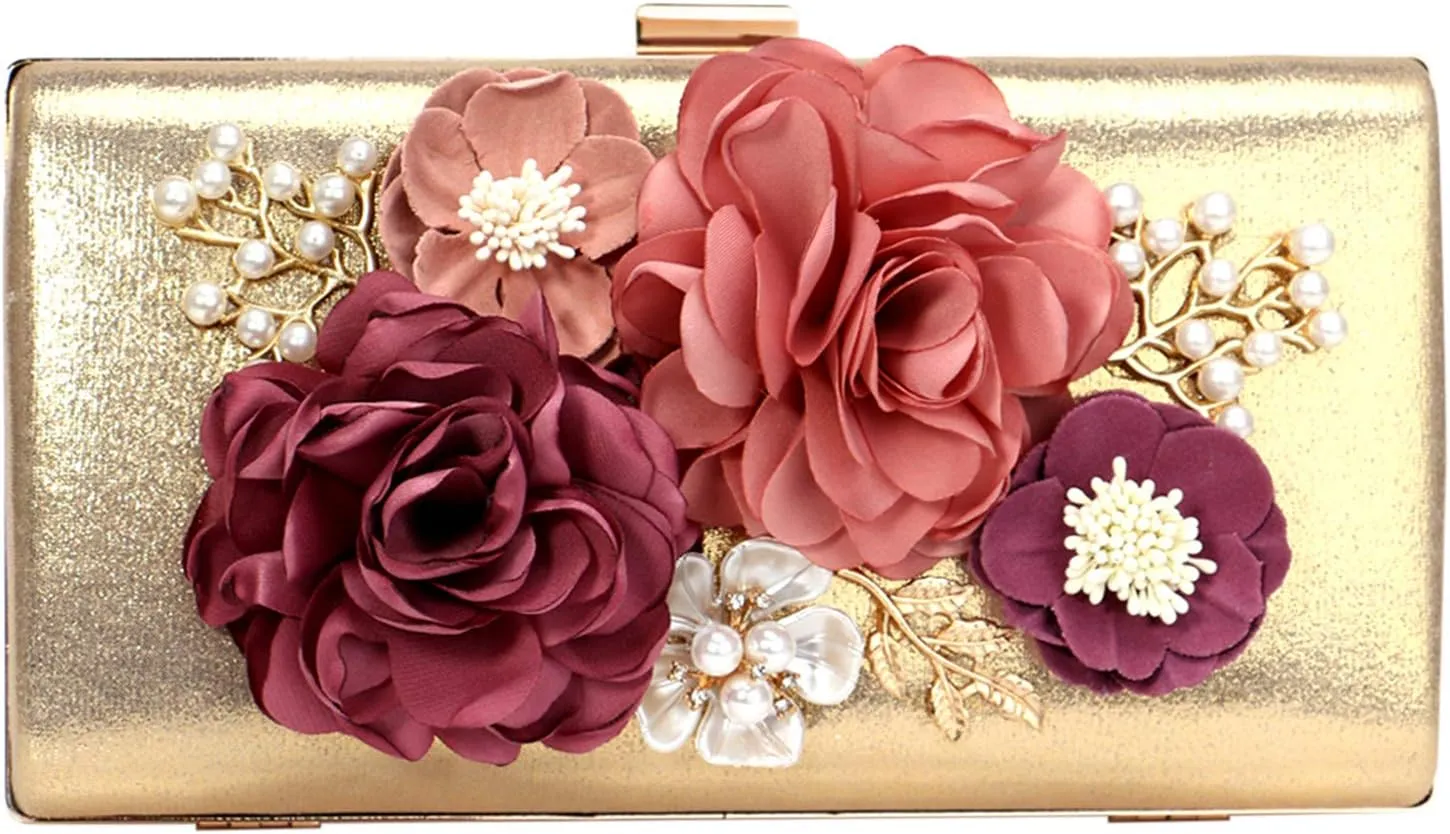Women Crossbody-Bag Wedding Flower Clutch-Purse Party Pearl Evening-Bag Bride Shoulder Bag 8 x 2 x 4Inches