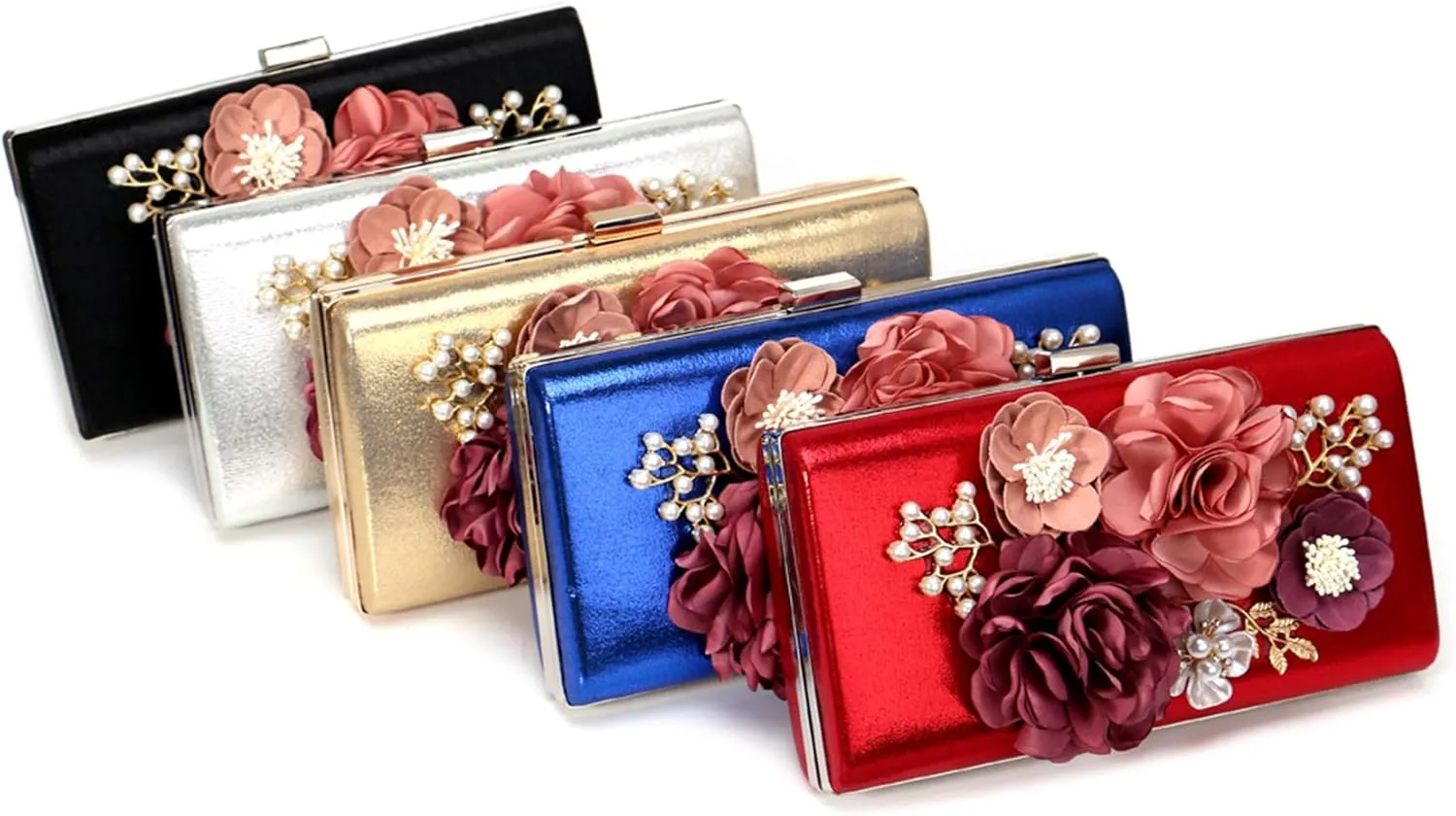 Women Crossbody-Bag Wedding Flower Clutch-Purse Party Pearl Evening-Bag Bride Shoulder Bag 8 x 2 x 4Inches