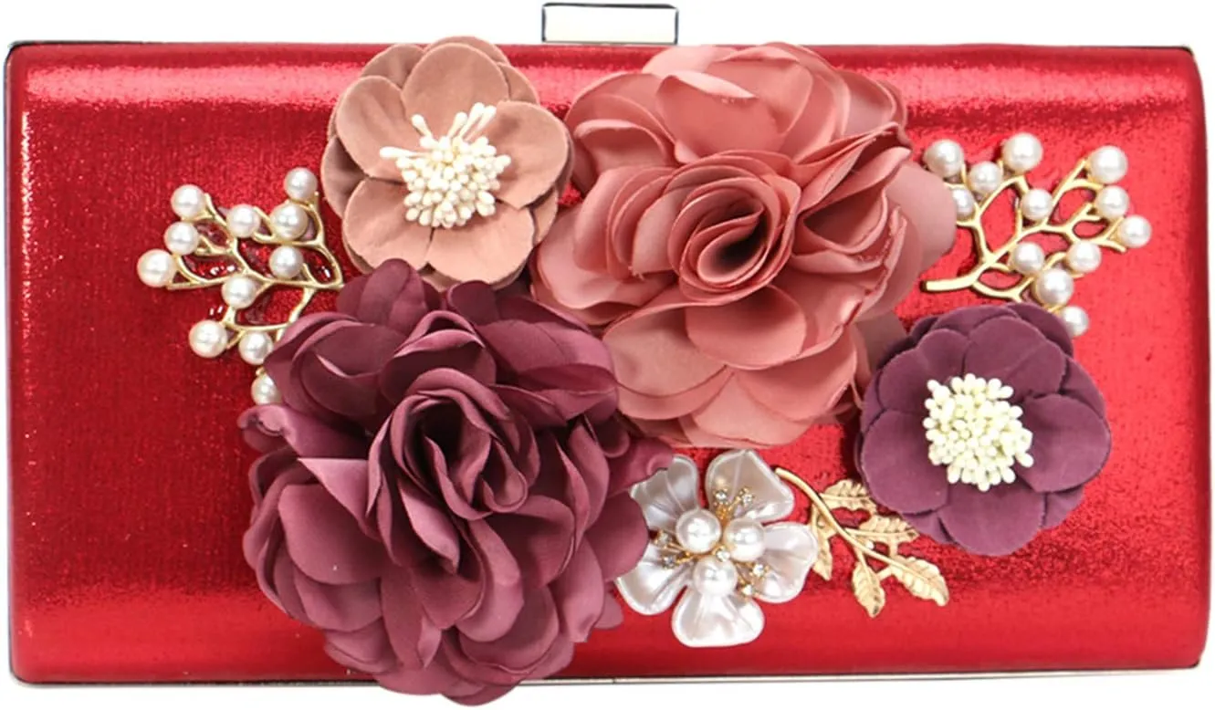 Women Crossbody-Bag Wedding Flower Clutch-Purse Party Pearl Evening-Bag Bride Shoulder Bag 8 x 2 x 4Inches