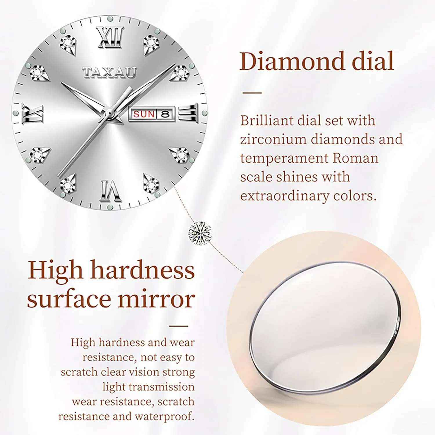 Women Dress Watches Diamond Luxury Waterproof Watch with Day Date Large Number Stainless Steel Analog Quartz Elegant Ladies Watches Small Wrist Watch Reloj para Mujer