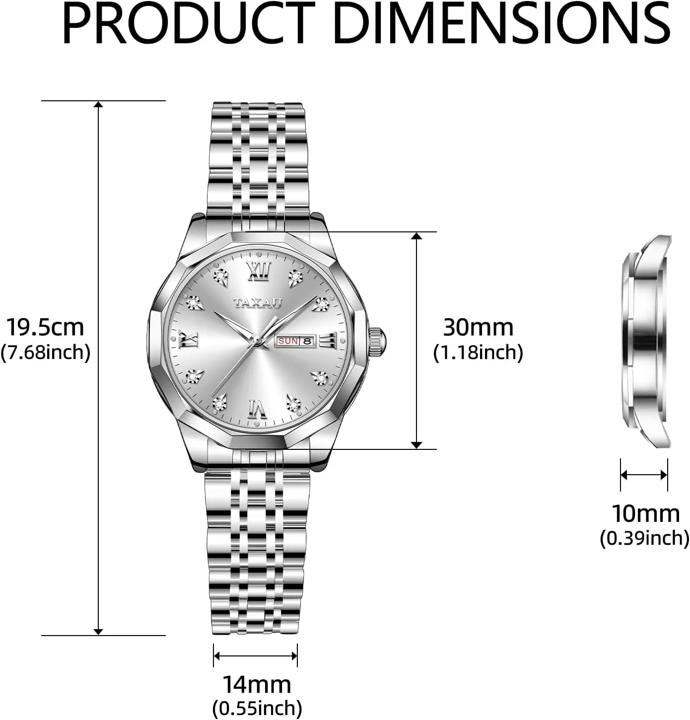 Women Dress Watches Diamond Luxury Waterproof Watch with Day Date Large Number Stainless Steel Analog Quartz Elegant Ladies Watches Small Wrist Watch Reloj para Mujer