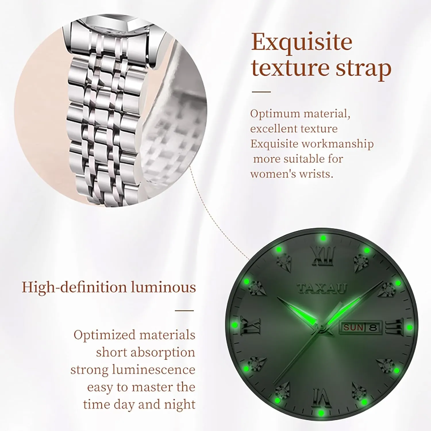 Women Dress Watches Diamond Luxury Waterproof Watch with Day Date Large Number Stainless Steel Analog Quartz Elegant Ladies Watches Small Wrist Watch Reloj para Mujer