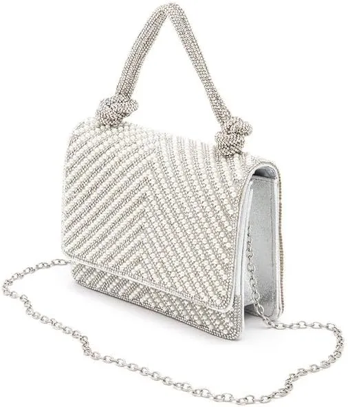 Women Elegant Pearl Studded Rhinestone Handle Clutch Bag Party Purse brides, bridesmaids, or evening partygoers
