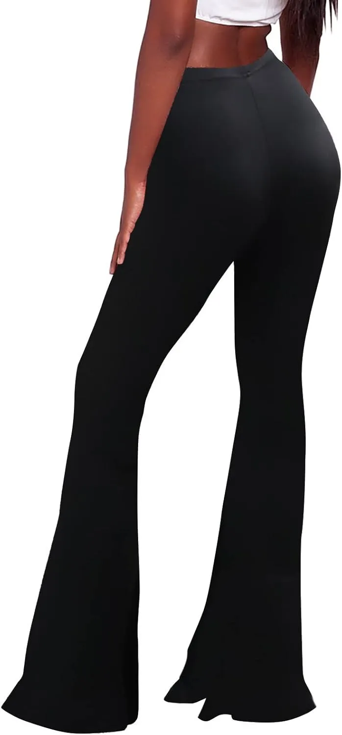 Women High Waisted Fit Flare Ethnic Paisley Floral Bell Bottoms Yoga Pants Flared Leggings