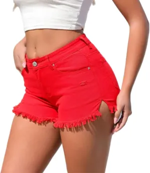 Women Jean Shorts High Waisted Distressed Stretchy Denim Shorts for Women Ripped Tassel Frayed Summer Casual Cut Off Shorts