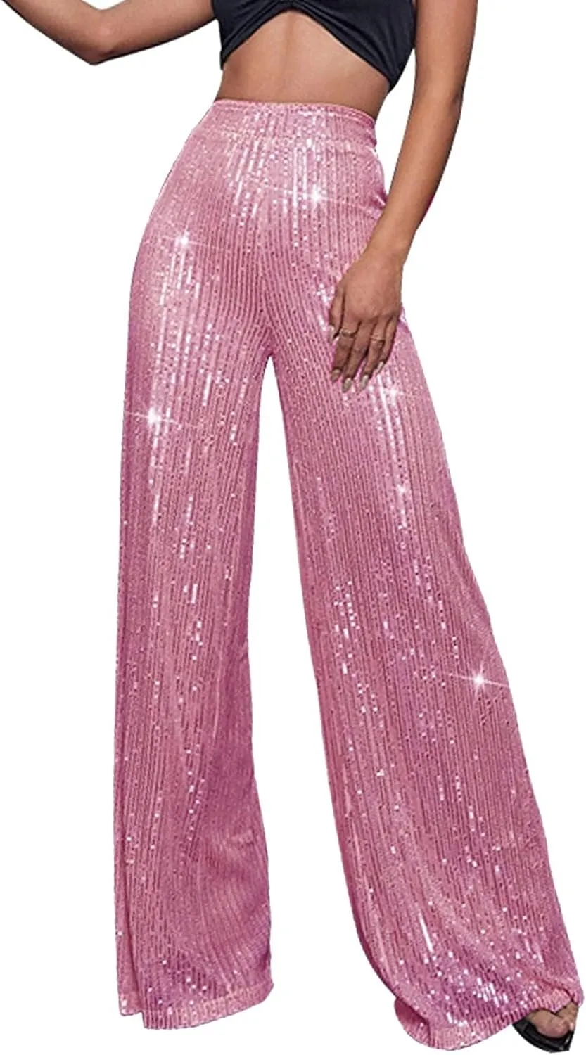 Women Sequin Flare Leggings Women's High Waisted Sequin Loose Drape Wide Leg Pants Fashion Pencil Pants with