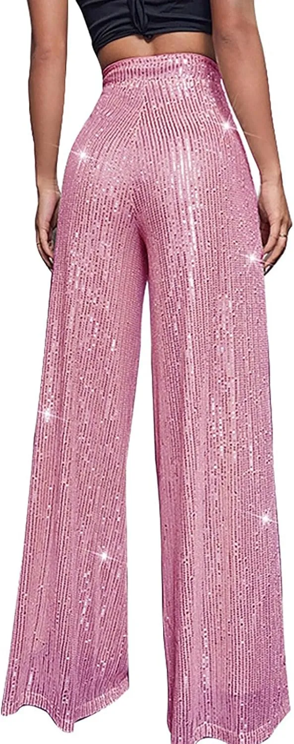 Women Sequin Flare Leggings Women's High Waisted Sequin Loose Drape Wide Leg Pants Fashion Pencil Pants with