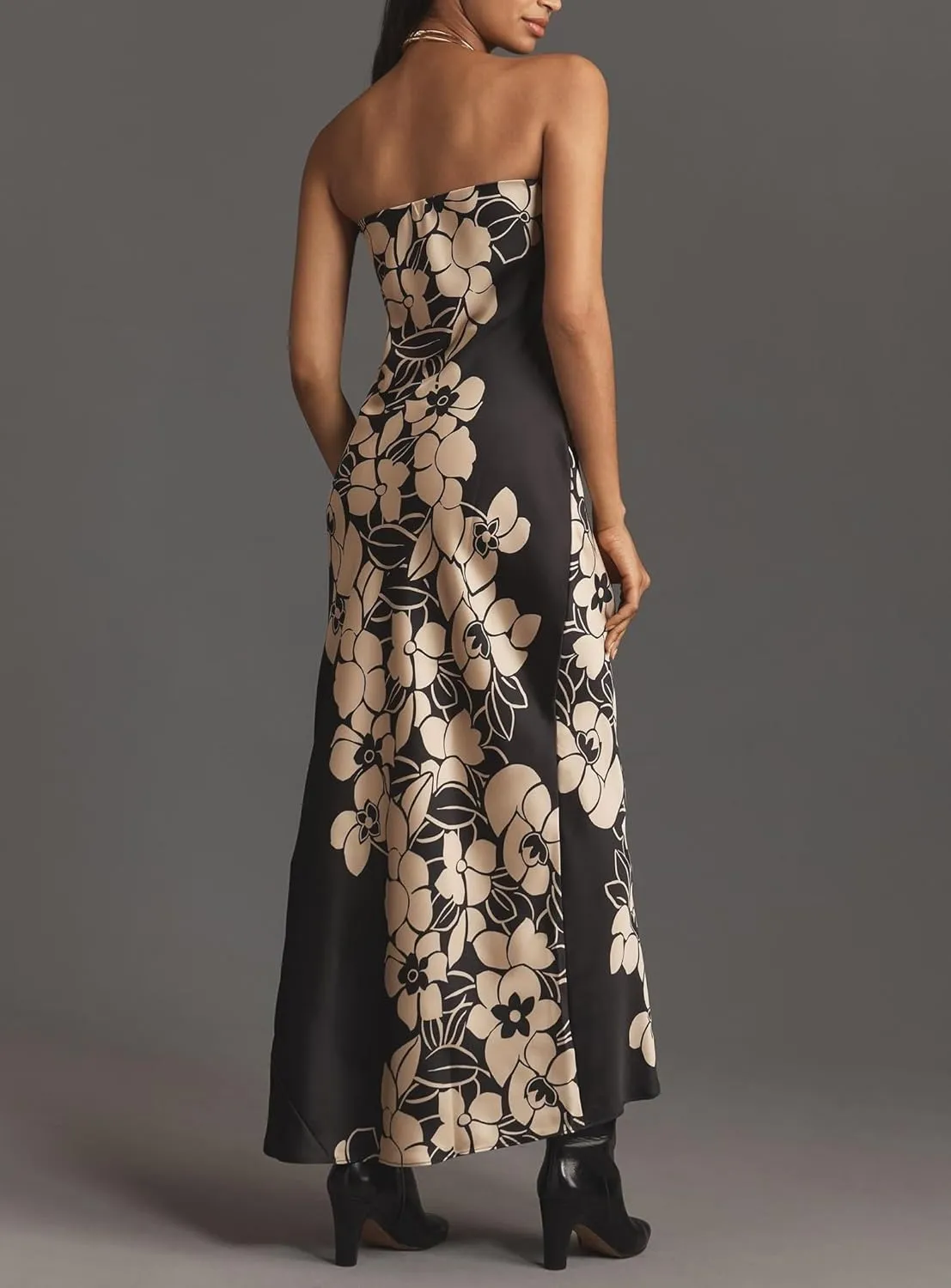 Women Summer Floral Maxi Dress Sexy Backless Bodycon Long Dresses with Scarf Formal Cocktail Tube Sundress