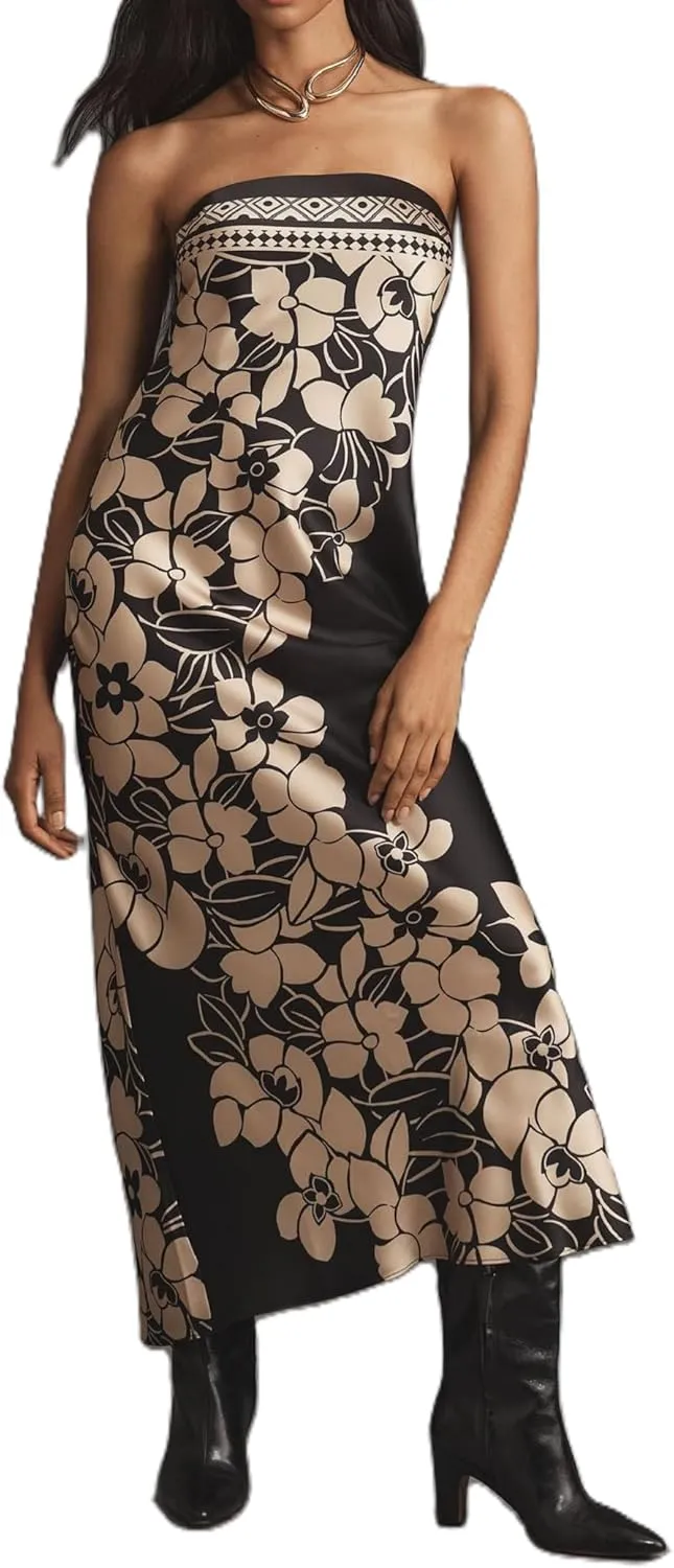 Women Summer Floral Maxi Dress Sexy Backless Bodycon Long Dresses with Scarf Formal Cocktail Tube Sundress