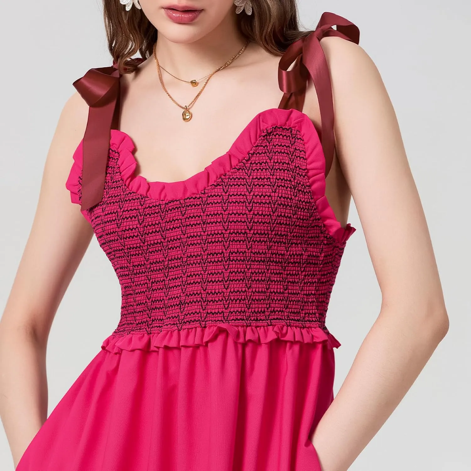Women Tie Shoulder Maxi Dress Y2k Summer Floral Boho Long Dress Sleeveless Tiered Flowy Beach Sundress