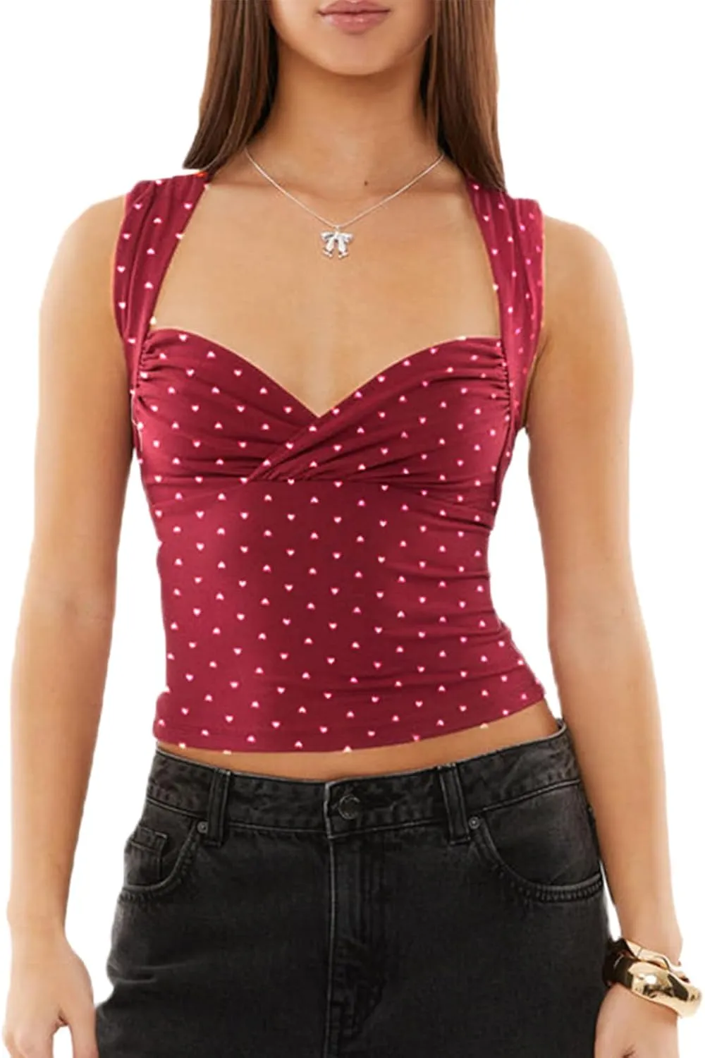 Women Y2k Corset Tank Top Sexy Sleeveless Sweetheart Neck Fitted Crop Camisole Bustier Summer Silk Satin Vest Shirts