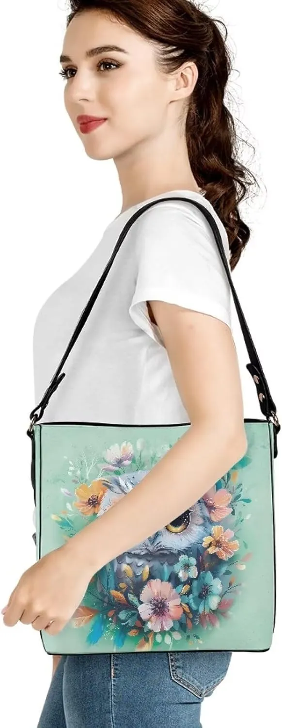 WomenLeather Bucket Bags Medium Universal Large Shoulder Tote Handbag with 2 Straps