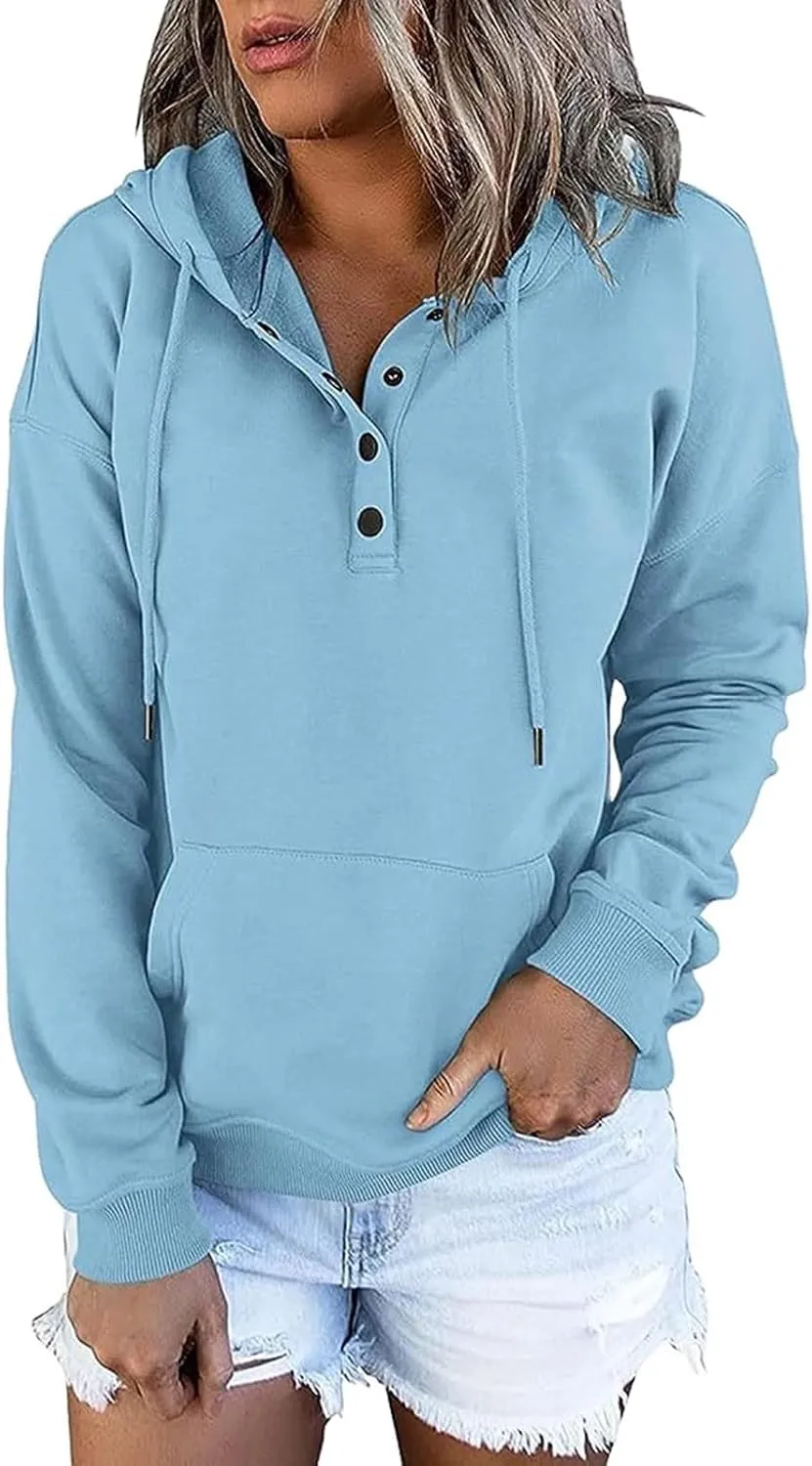 Womens 2023 Fall Fashion Hoodies Pullover Tops Casual Long Sleeve Button Up Sweatshirts Y2k Teen Girl Street Hoodies