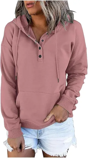 Womens 2023 Fall Fashion Hoodies Pullover Tops Casual Long Sleeve Button Up Sweatshirts Y2k Teen Girl Street Hoodies