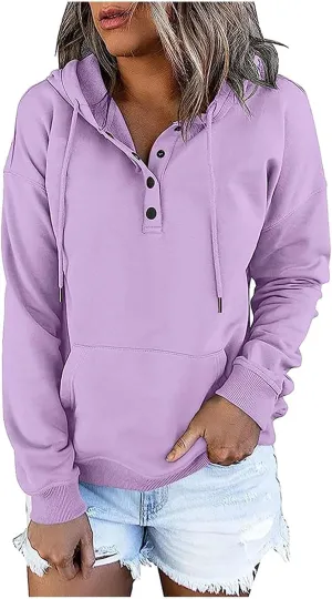 Womens 2023 Fall Fashion Hoodies Pullover Tops Casual Long Sleeve Button Up Sweatshirts Y2k Teen Girl Street Hoodies