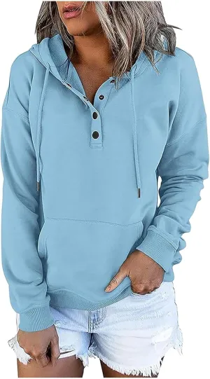 Womens 2023 Fall Fashion Hoodies Pullover Tops Casual Long Sleeve Button Up Sweatshirts Y2k Teen Girl Street Hoodies