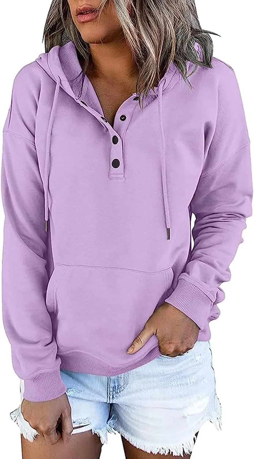 Womens 2023 Fall Fashion Hoodies Pullover Tops Casual Long Sleeve Button Up Sweatshirts Y2k Teen Girl Street Hoodies