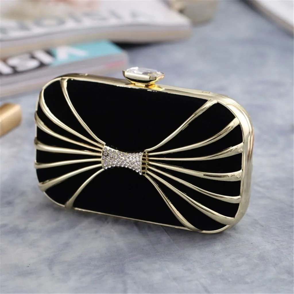 Women's Bag Alloy Evening Bag Studded Small Square Clutch Velvet Ladies Clutch