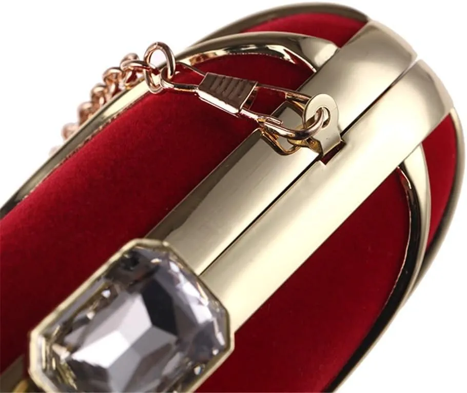 Women's Bag Alloy Evening Bag Studded Small Square Clutch Velvet Ladies Clutch