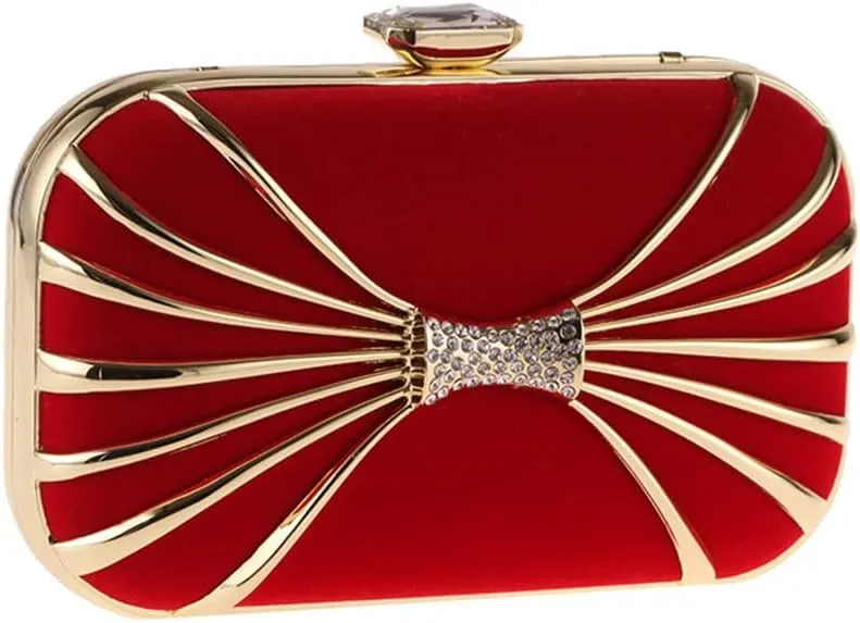 Women's Bag Alloy Evening Bag Studded Small Square Clutch Velvet Ladies Clutch