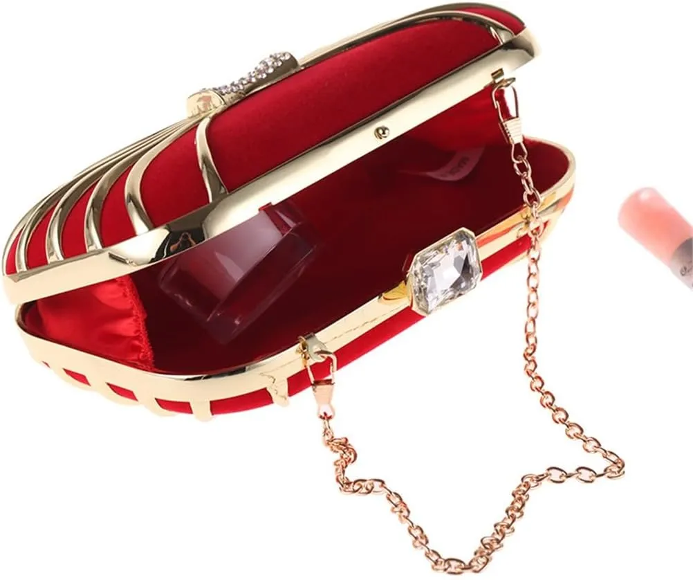 Women's Bag Alloy Evening Bag Studded Small Square Clutch Velvet Ladies Clutch
