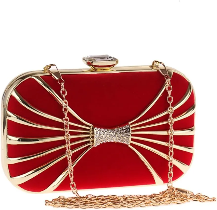 Women's Bag Alloy Evening Bag Studded Small Square Clutch Velvet Ladies Clutch